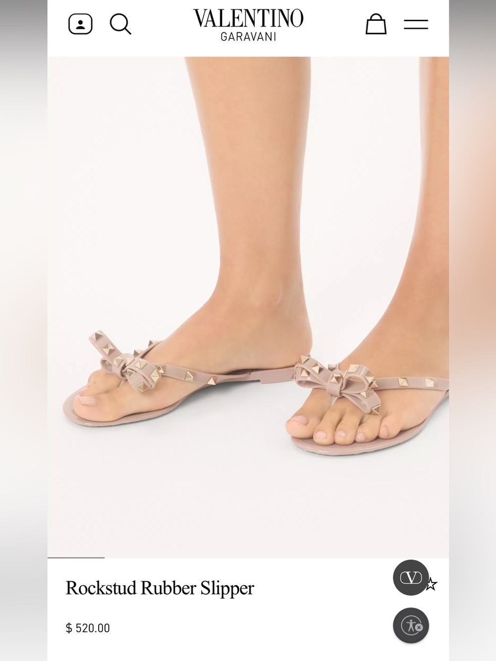 Authentic valentino Bow Rockstud Rubber Slides in Pale Pink